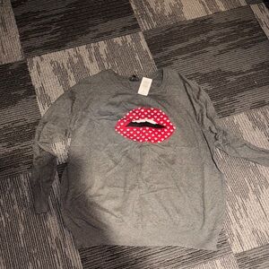Torrid Gray Sweater with Red Lips Design